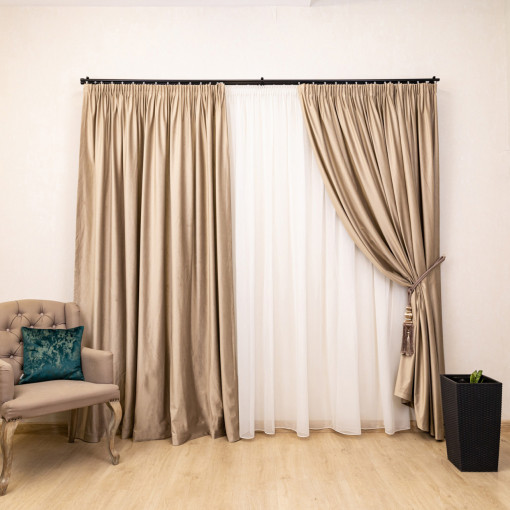 Draperie Hiko COMFY DIMOUT catifea bej, cu rejansa, 1 bucata - Img 1
