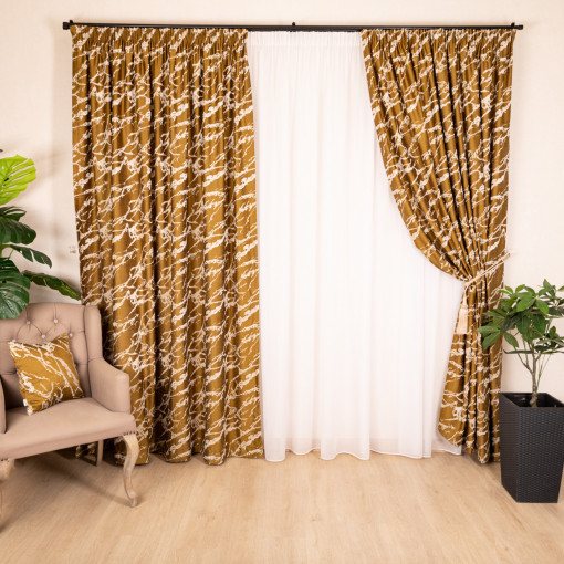 Set 2 draperii Hiko Chenille mustar, dark, cu rejansa