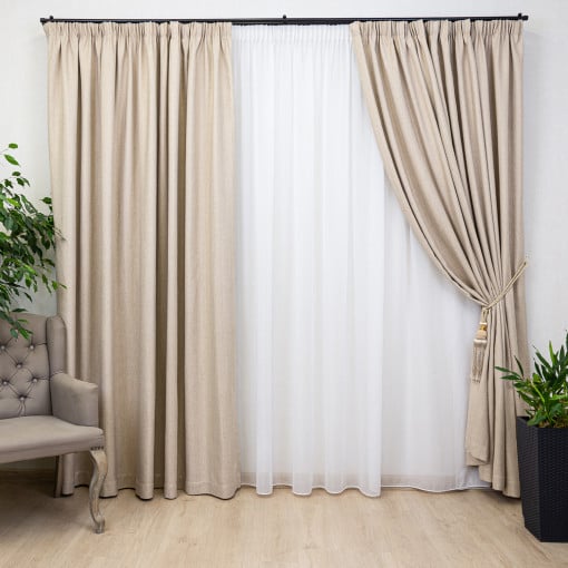 Set 2 draperii opace, Hiko Deluxe Blackout 100% bej deschis, cu rejansa