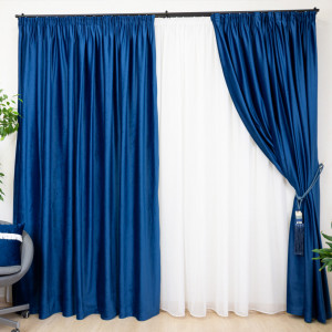 Draperie Hiko Comfy catifea albastru royal, cu rejansa, 1 bucata - Img 1