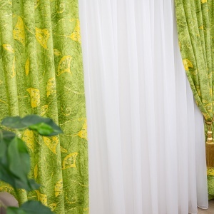 Set 2 draperii bumbac, Hiko Nostalgie Garden, verde, Green Leaf, cu rejansa Premium creion de 6,5cm - Img 4