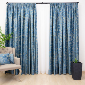 Set 2 draperii catifea imprimata, Hiko Comfy Cloud Blue, cu rejansa - Img 3