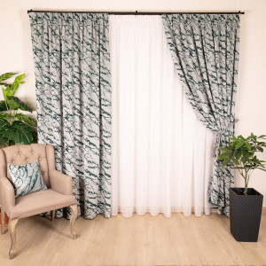 Set 2 draperii Hiko Chenille verde, cu rejansa - Img 1