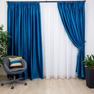 Set 2 draperii Hiko Comfy catifea albastru turcoaz, cu rejansa - Img 1