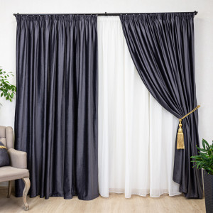 Set 2 draperii Hiko Comfy catifea gri antracit, cu rejansa - Img 1