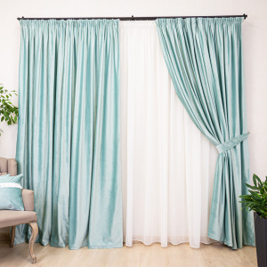 Set 2 draperii Hiko COMFY catifea ice blue, cu rejansa - Img 4