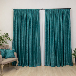 Set 2 draperii Hiko Imperial Garden verde petrol, cu rejansa Premium, creion de 6,5cm - Img 4