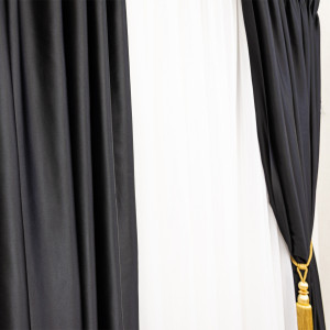Set 2 draperii opace, ignifugate Hiko Hotel Lux Blackout negru, cu rejansa - Img 3