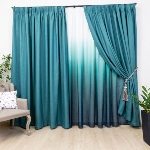 Set 2 draperii opace, Lux Blackout, verde turcoaz, cu rejansa - Img 1