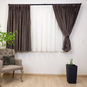 Set 2 draperii scurte cu doua benzi de prindere Hiko COMFY catifea deep taupe, cu rejansa - Img 3
