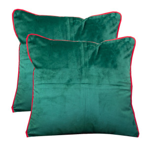 Set 2 perne decorative, cu fata detasabila, Hiko Comfy catifea verde smarald, cu vipusca rosie - Img 4