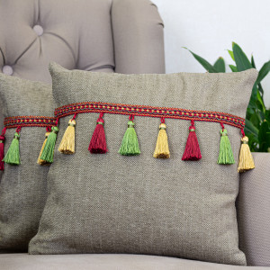Set 2 perne decorative cu fata detasabila, Hiko Natur Fantasy cu banda decorativa bordeaux 2x40x40cm
