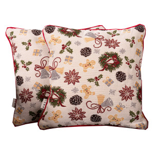 Set 2 perne decorative cu motive Caraciun, din tesatura plina cu fata detasabila, Hiko Christmas, cu vipusca din catifea rosie - Img 2