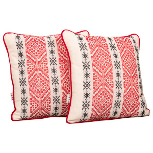 Set 2 perne rustice decorative, din bumbac, cu fata detasabila, Hiko Traditional, cu vipusca din catifea - Img 2