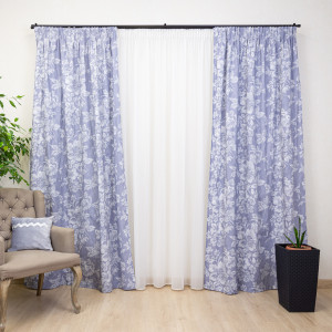 Set 3 piese, draperii Hiko Nostalgie Garden Albastru si o perdea din voal, cu rejansa - Img 3