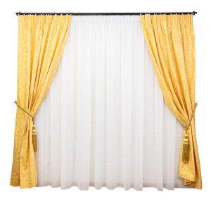 Set 3 piese draperii Hiko Nostalgie Garden bumbac galben si o perdea voal Ana , cu rejansa - Img 2