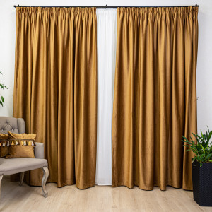 Set 3 piese Hiko, doua draperii COMFY catifea cognac si o perdea Ana voal, cu rejansa - Img 4