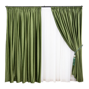 Set 3 piese Hiko, doua draperii Comfy catifea kaki si o perdea Ana voal, cu rejansa - Img 2