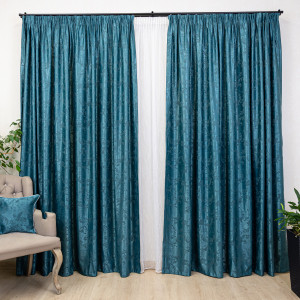 Set 3 piese Hiko, doua draperii Imperial Garden verde petrol si o perdea nesifonabila Bavaria linii, cu rejansa Premium, creion 6,5cm - Img 4