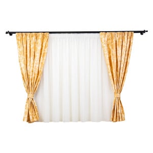 Set 5 piese draperii scurte, Hiko Nostalgie Garden Wheat, cu 2 bentite si o perdea Ana voal, cu rejansa - Img 2