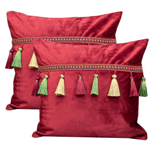 Set doua perne decorative cu fata detasabila, Hiko Comfy catifea bordeaux 2x40x40cm - Img 2