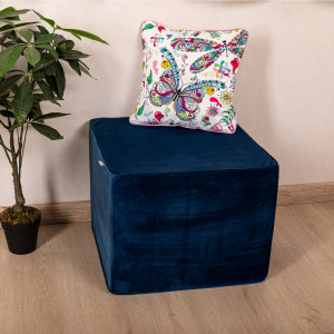 Taburet, otoman din catifea Hiko Comfy albastru royal (sau alta culoare LA ALEGERE) burete ferm 50x50cm cu inaltimea de 40cm - Img 5
