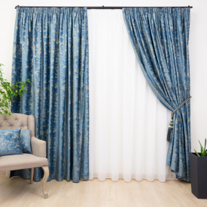 Draperie catifea imprimata, Hiko Comfy Cloud Blue, cu rejansa, 1 bucata - Img 1