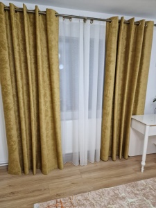 Draperie catifea imprimata, Hiko Comfy Cloud mustar/auriu, cu rejansa, 1 bucata - Img 5