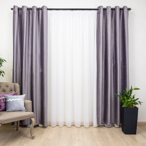Draperie Hiko Comfy catifea gri movuliu, prindere pe inele alama, 1 bucată - Img 1