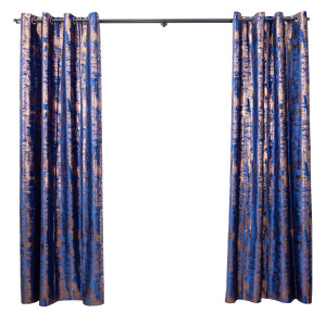 Set 2 draperii 2x140x245cm Hiko Imperial Comfy catifea imprimata albastru imperial, prindere pe inele alama - Img 2