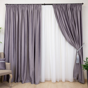 Set 2 draperii Hiko COMFY catifea gri movuliu, cu rejansa - Img 1