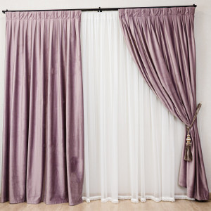Set 2 draperii Hiko COMFY catifea roz pudra, cu rejansa fixa, pliuri - Img 2