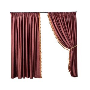 Set 2 draperii Hiko Comfy Lux catifea rosie marsala, cu banda ciucuri din vascoza, cu rejansa - Img 2