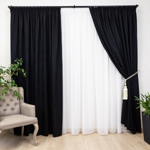 Set 2 draperii Hiko Goldie COMFY IZMIR, catifea imprimata, negru auriu, cu rejansa creion, 6,5cm - Img 4