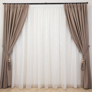 Set 2 draperii opace, Hiko Blackout, dimout taupe deschis, cu rejansa - Img 4