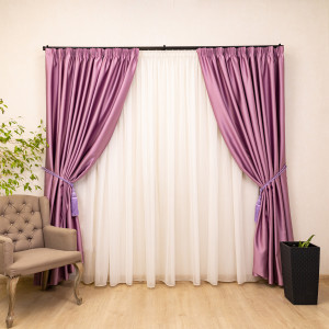 Set 2 draperii opace Hiko Blackout mov lavanda lucios, cu rejansa - Img 1