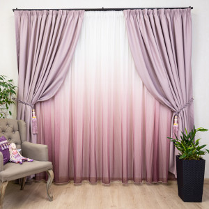 Set 2 draperii opace, Hiko Blackout roz lavanda prafuit, cu rejansa - Img 1