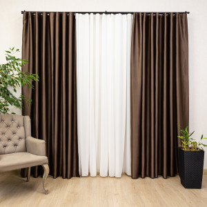 Set 2 draperii opace, Hiko Hotel Lux Blackout draperii ignifugate, maro bronz, cu rejansa Waves - Img 3
