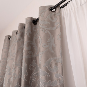 Set 2 draperii scurte, dimout, baroc Hiko Deluxe Versailles gri / menta, cu inele alama - Img 2