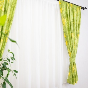 Set 2 draperii scurte din bumbac, Hiko Nostalgie Garden, verde, Green Leaf, cu rejansa Premium creion de 6,5cm cu 2 benzi de prindere - Img 6