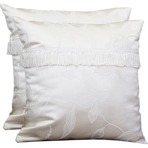 Set 2 perne decorative brodate, cu fata detasabila, Hiko Ivoire Fantasy cu banda decorativa 2x40x40cm - Img 2