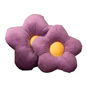 Set 2 perne decorative Mother&Doughter, floricele diametrul 30cm din catifea mov cu galben - Img 2
