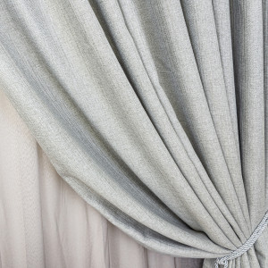 Set 3 piese, doua draperii Hiko Blackout Lux gri deschis si o perdea New Degradee, cu rejansa - Img 4