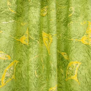 Set 3 piese, draperii Hiko Nostalgie Leaf bumbac verde si o perdea din voal, cu rejansa - Img 4