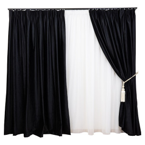 Set 3 piese Hiko, doua draperii COMFY catifea neagra si o perdea Ana voal alb, cu rejansa - Img 2