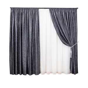 Set 3 piese Hiko, doua draperii Imperial Garden antracit si o perdea Ana voal alb, cu rejansa - Img 2
