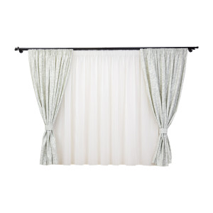 Set 5 piese draperii scurte Nostalgie Garden Shadow bumbac gri cu doua bentite si o perdea Ana voal alb, cu rejansa - Img 2
