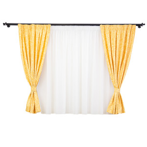 Set 5 piese Hiko Nostalgie, draperii scurte din bumbac galben cu doua bentite si o perdea Ana Soft, cu rejansa - Img 2