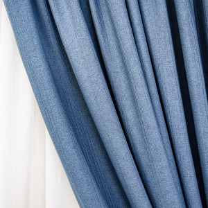 Set Hiko 3 piese, doua draperii Hiko Lux Blackout Blue Jeans si o perdea Ana voal, cu rejansa - Img 4