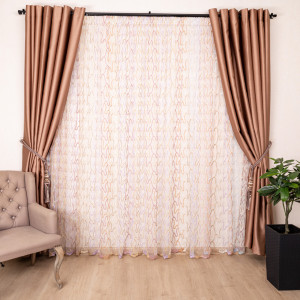 Draperie opaca, Hiko Blackout bronz/taupe usor lucios, cu prindere inele plastic, 1 bucata - Img 1